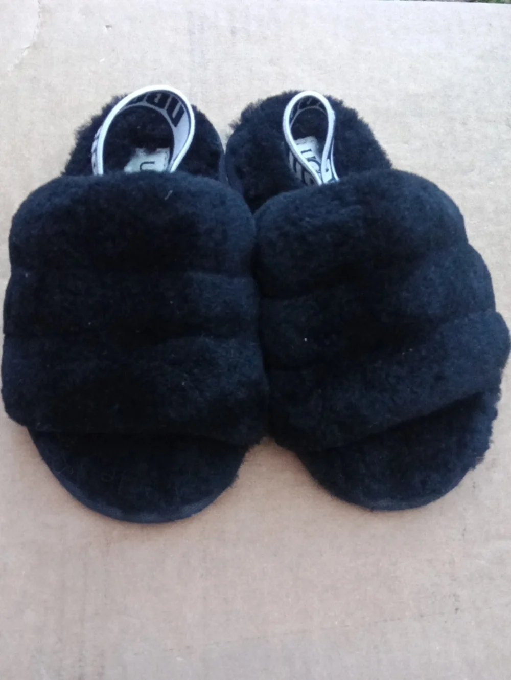 Ugg Kids Black Fuzzy Slide Sandals